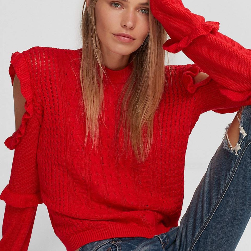 Express Red Cold Shoulder Sweater
